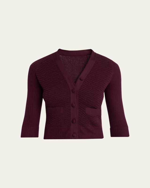 Textured Wool Knit Half-Sleeve Cropped Cardigan